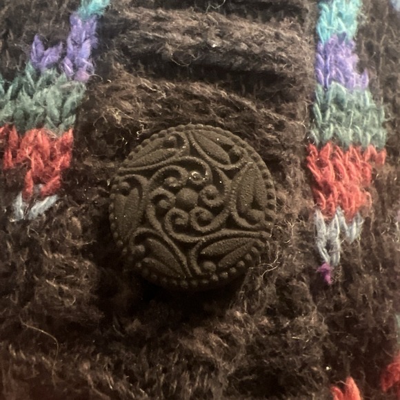Vintage Sweater Women's Size S Black Diamond Colorful Silk Cotton Cardigan - Picture 5 of 9